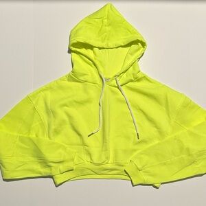GUESS Neon Yellow Cropped Hoodie Sz XS